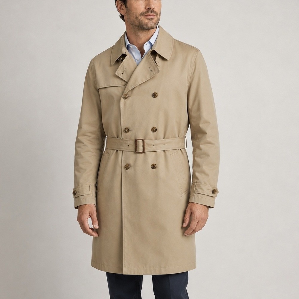 J Crew Ludlow Icon Trench Coat Mens XL Khaki Belted Double Breasted Classic NEW